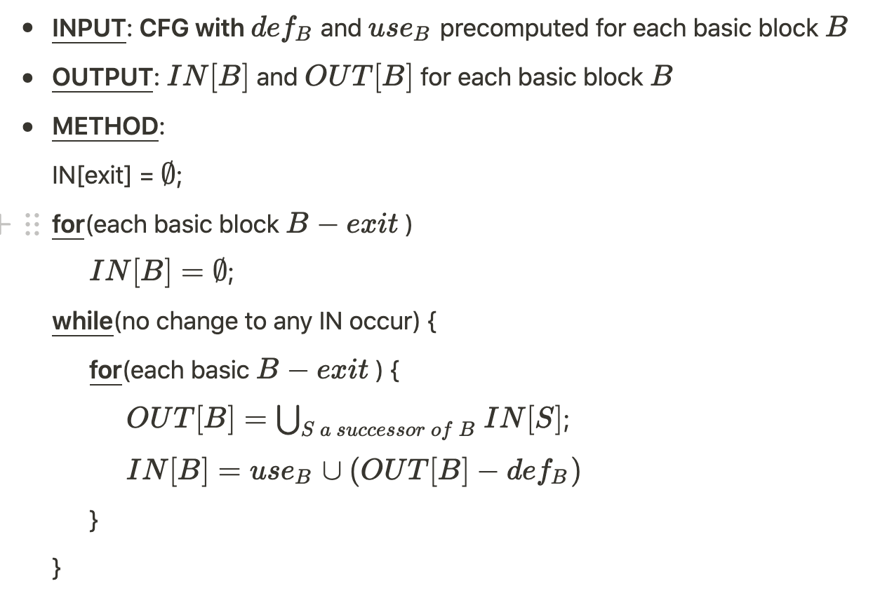 live variable algorithm